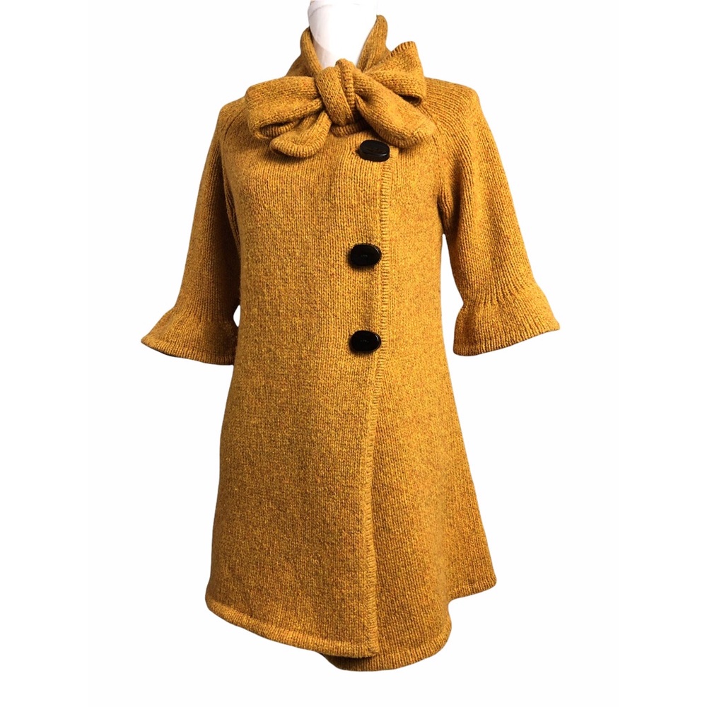 Tibi Mustard Yellow Bow Collar Knit Coatigan